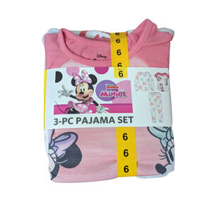 Disney Minnie Mouse 3 Piece Pajama Set Small‎ Girls 6 Pink White Sleep Pjs Night